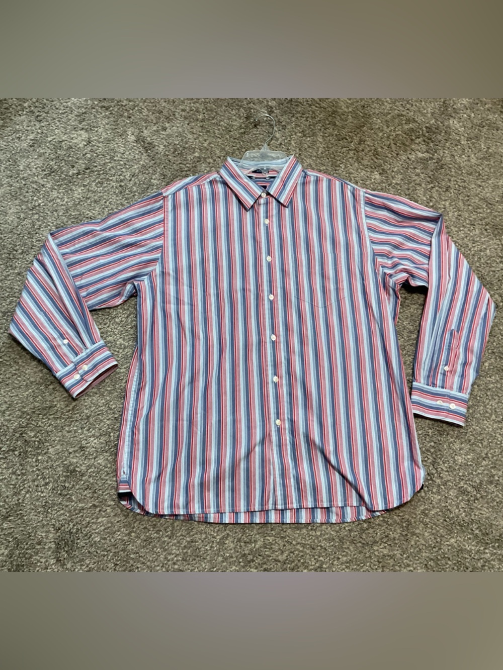 GAP Men's Striped Dress Shirt in Blue, Red & White Size Large 16-16